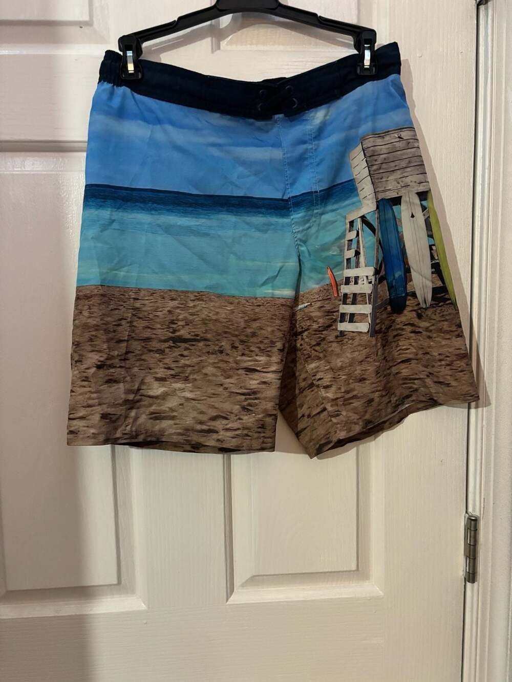 Wonder Nation Beach Scene Boys Swim Trunks Lifeguard Surfboard Quick 10/12H